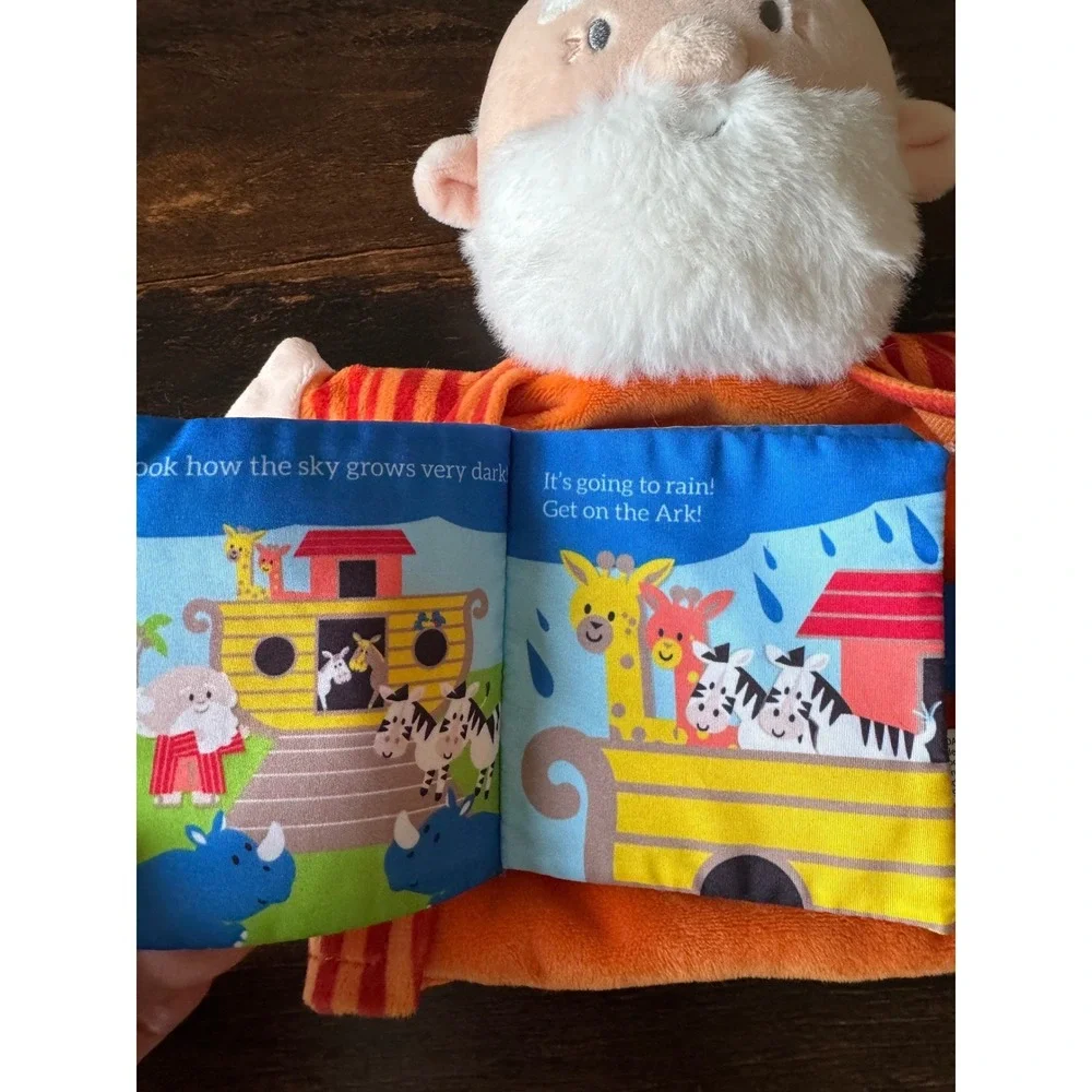 Demdaco Noahs Ark Plush Hand Puppet with Attached Fabric Story Book Toy